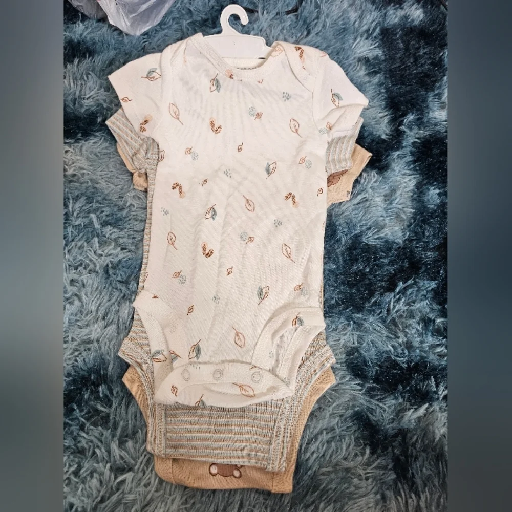 Carter's 3 Pack Baby Unisex Kuala Stripes Leaves Snap Bottom Bodysuits